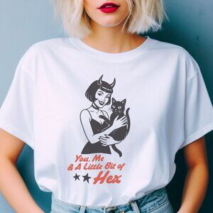 Funny Halloween Graphic Tee Dark Humor Black Cat T-Shirt Spooky Season